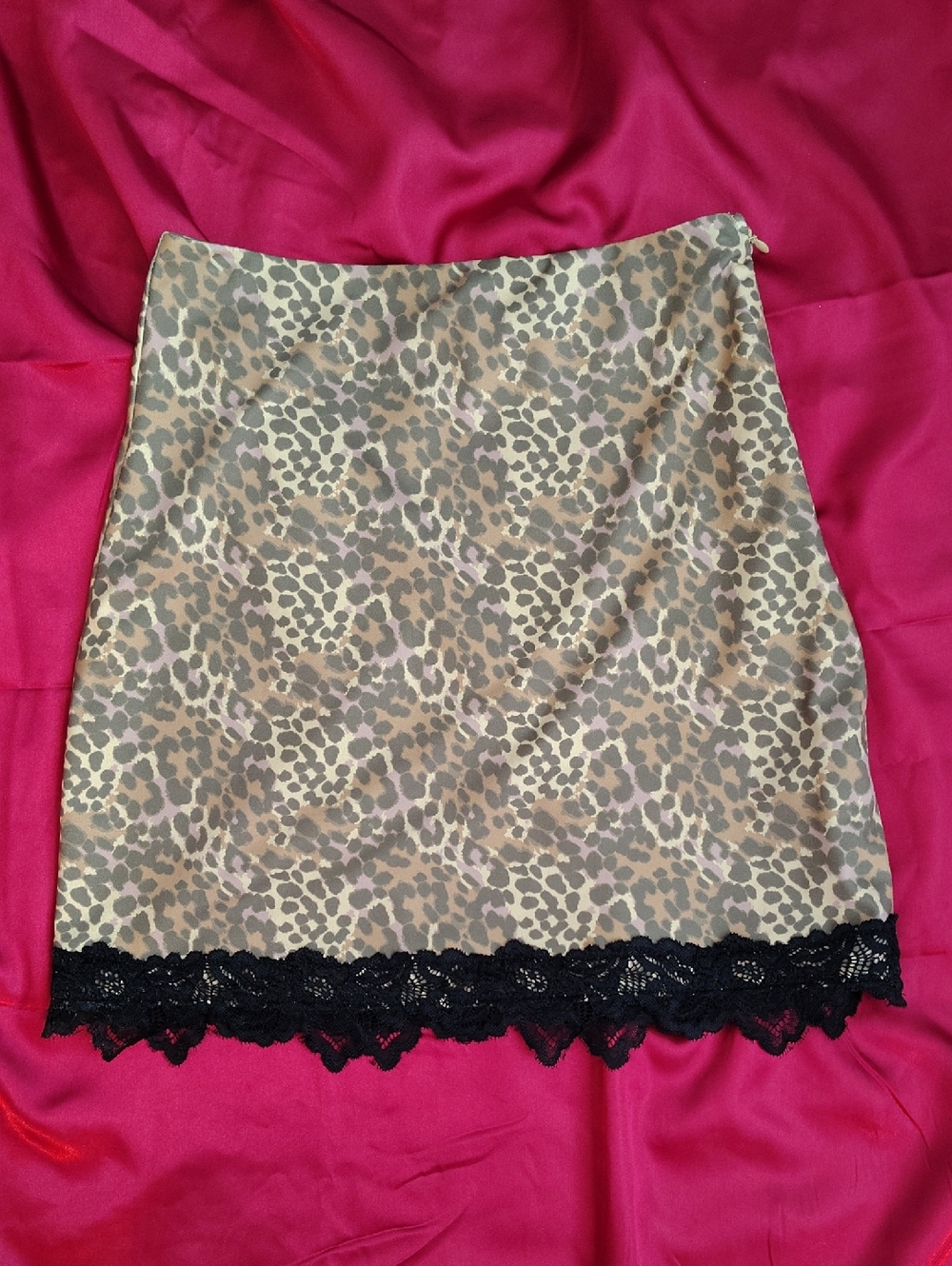 Tiger Mist Leopard Print Mini Skirt with Black Lace Trim